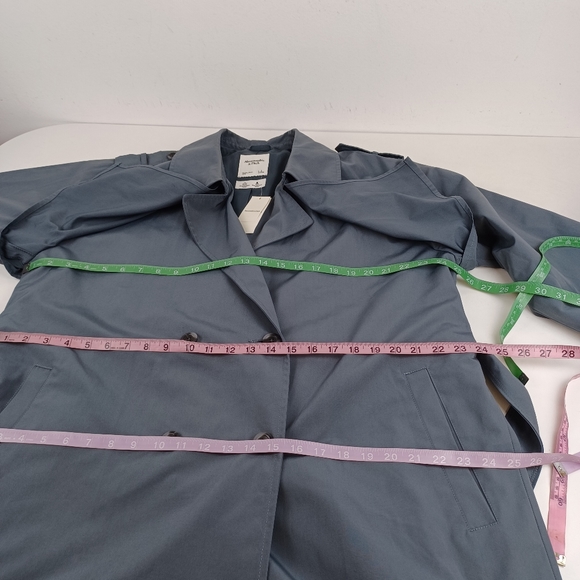 Abercrombie And Fitch Women Trench Coat Size L Wind Water Resistant In Dark Grey - Picture 14 of 15